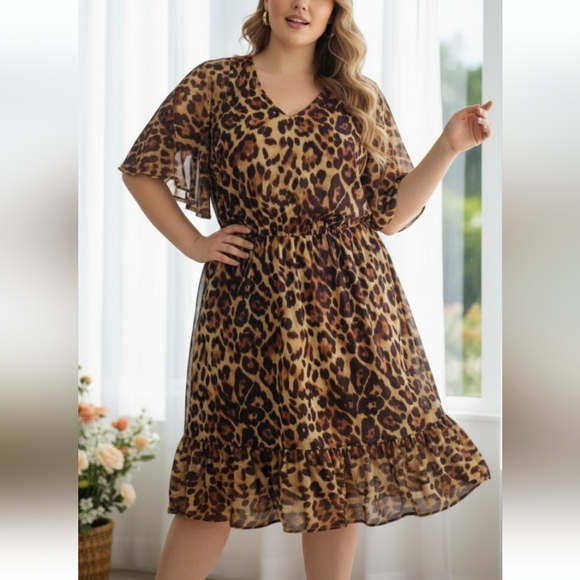 ASOS Curve Leopard Print Mesh Tea Dress - Picture 1 of 11